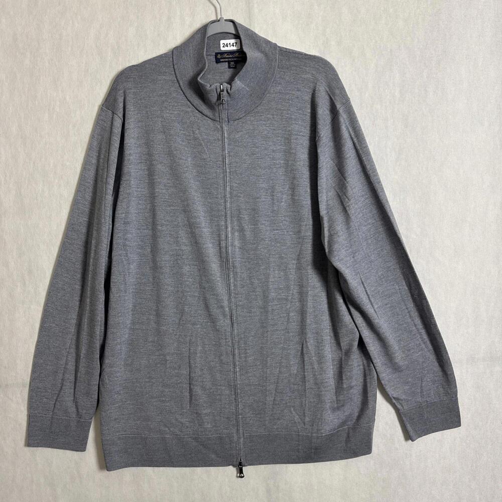 Brooks Brothers Men's XXL Gray Merino Wool Full Zip Knit Jacket Brookstech